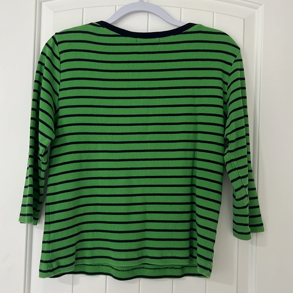 Lauren, Ralph Lauren, 3/4 sleeve, green & navy striped, boat, neck, medium - Picture 5 of 8